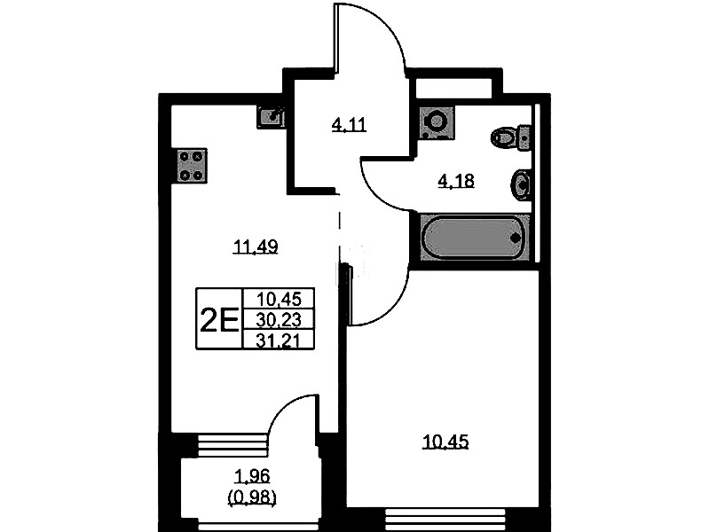1-комнатная квартира 31.21 м², 8/9 эт., ЖК «GloraX Новоселье»